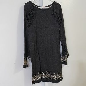H&M Cotton Sweater Dress Fringe Detail Size 8-10